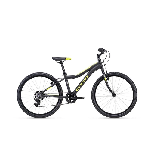 CTM ROCKY 1.0 gyermek kerékpár 24" matt fekete/citromsárga, méret: 13"