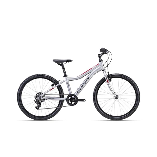 CTM ROCKY 1.0 gyermek kerékpár 24" matt ezüst/piros, méret: 13"