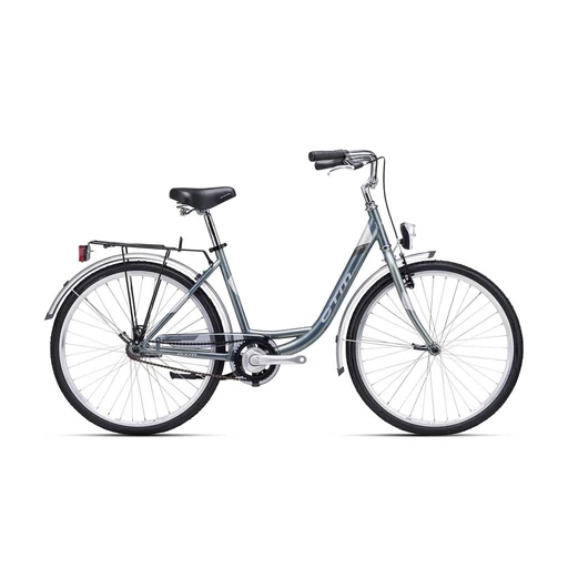 CTM OLIVIA 1.0 városi női kerékpár 26" selyemfényű zöldesszürke/ezüst, méret: 17" (430)