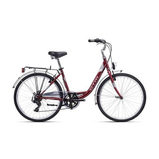 CTM OLIVIA 2.0 városi női kerékpár 26" gyöngyház bordó/ezüst, méret: 17" (430)